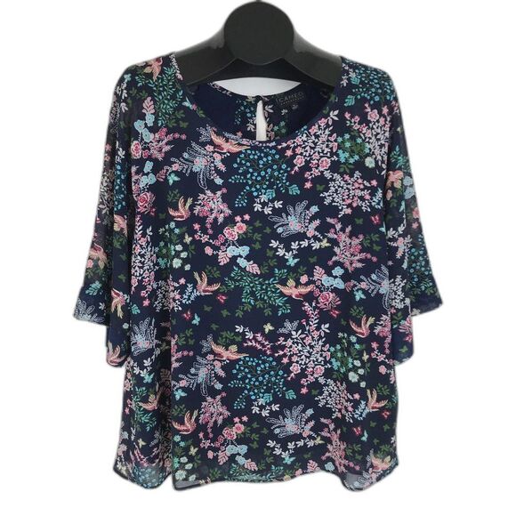 Cameo Appearance Floral Layered Top Women's Plus Size 1X Scoop Neck Keyhole - Picture 1 of 12